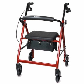 WALKER, ROLLATOR LTWT FOLDINGALUM W/6" WHLS RED 300LB